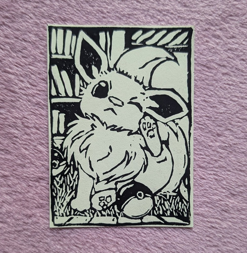 Aceo linocut print eevee - linocut,